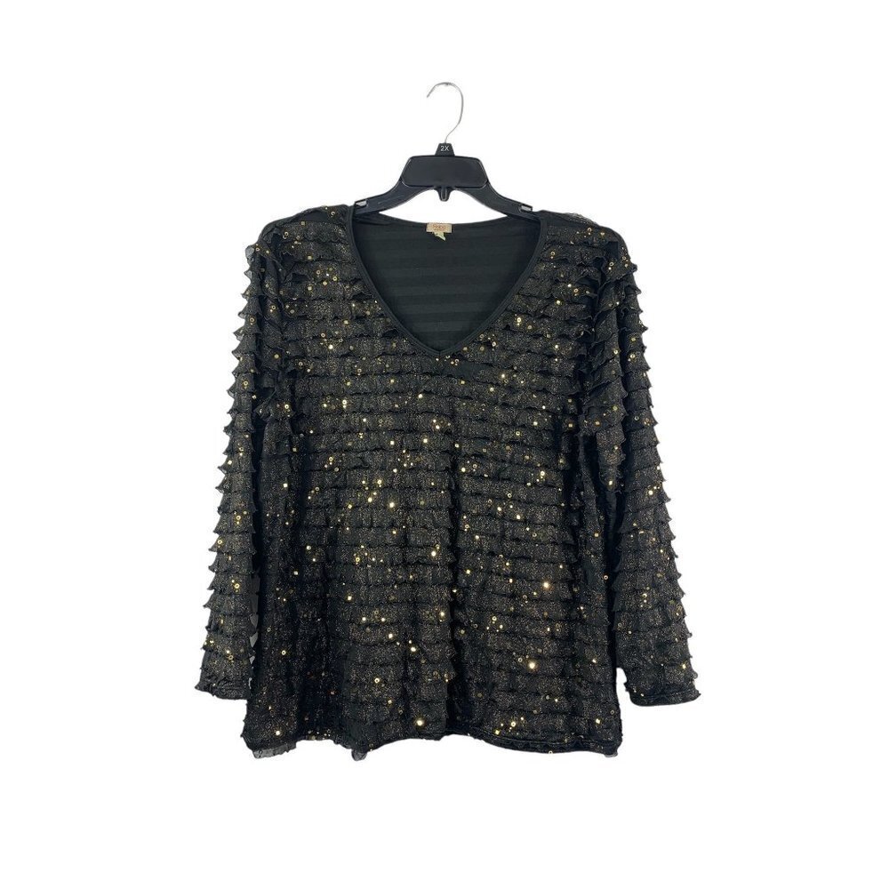 Reba Women's Black & Gold Sequin Blouse